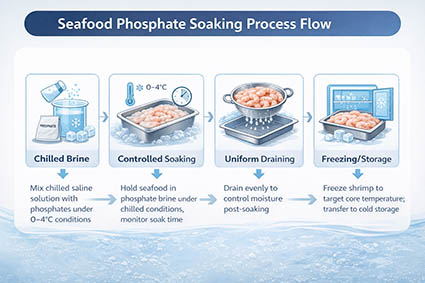 Recommended seafood phosphate soaking flow to reduce drip loss.