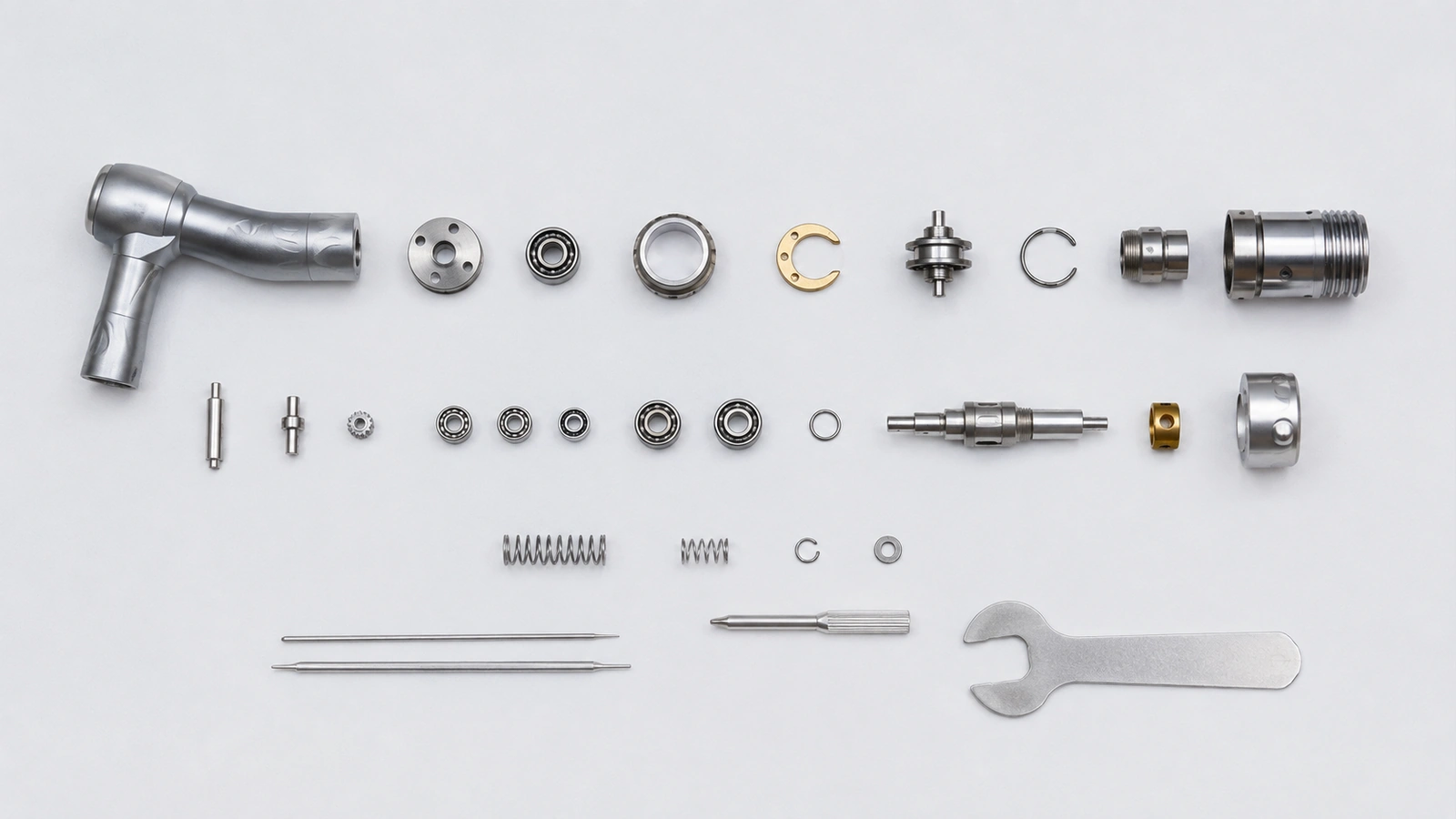 Generic dental handpiece bearing kit flat lay