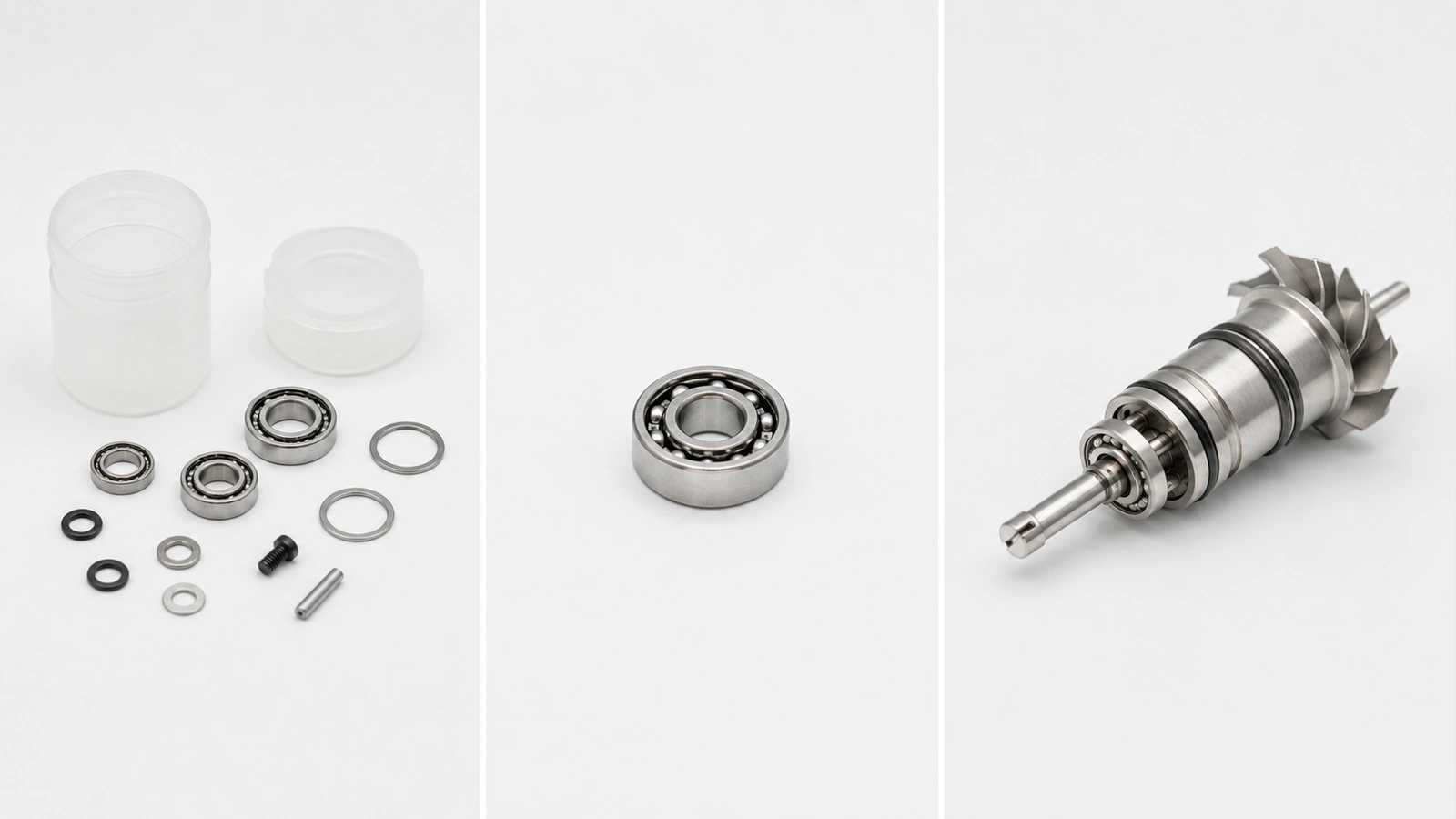 Illustration: bearing kit, individual bearing and turbine cartridge comparison
