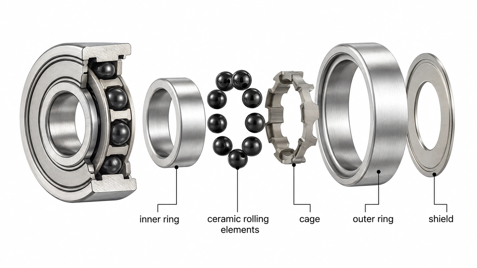 Hybrid ceramic bearing construction illustration