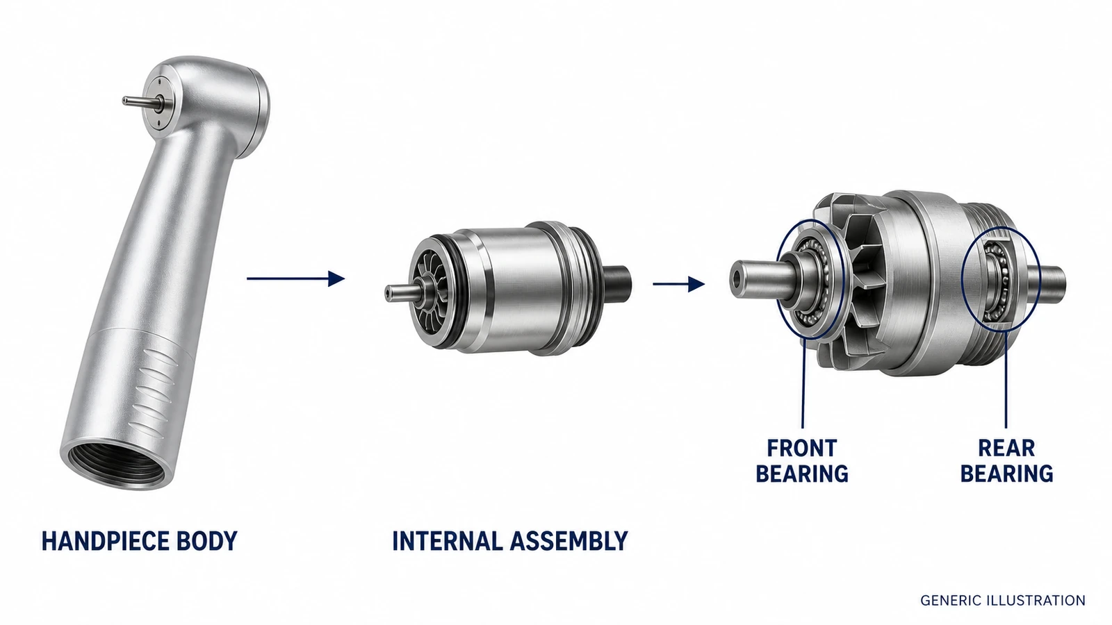 Generic assembly and bearing-position guidance; confirm the exact Bien-Air model and version